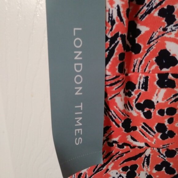 London Times Women's Inset Waist Coral Floral Midi Fit and Flare Dress Size 8 - Picture 15 of 15